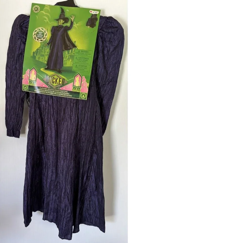 Wicked Witch Elphaba Halloween Costume 4/6 Purple Dress, Cape, Hat 3 Pc Girls